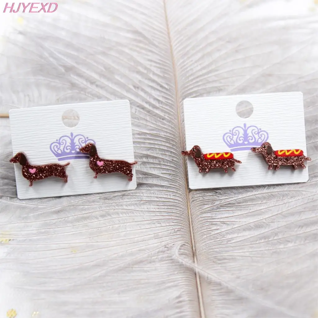 hot dog Stud Earrings Cute Dachshund Dog Animal Earrings Glitter Acrylic Earrings