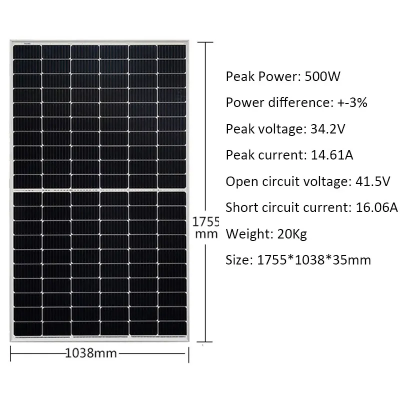 Solar Panel 500W 5000W 10000W Perc Split Half Cut Cell MBB Solar Battery Charger Solar Home System On Off Grid Car Caravan Camp