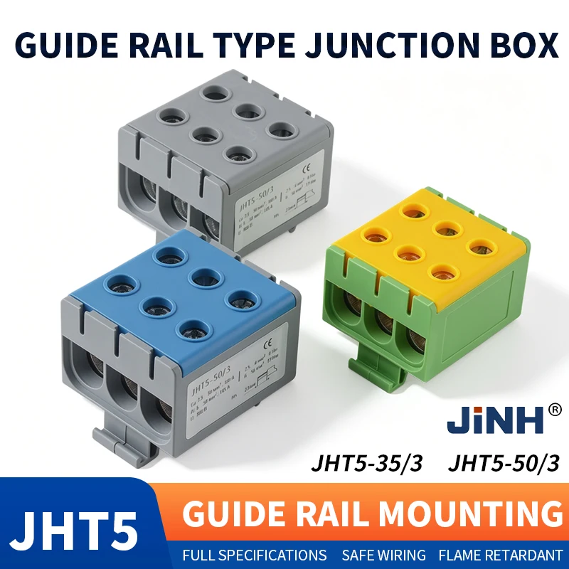 JINH JHT5-35/50 Din Rail 3-In 3-Out Power Distribution Terminal Block Universal Screw Clamp High Current Junction