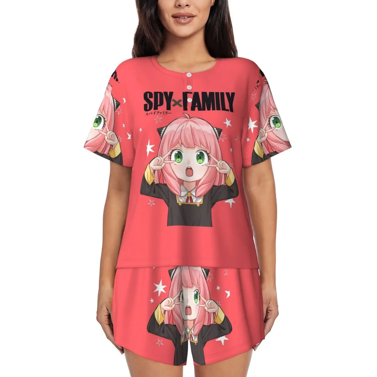 

Ночная рубашка S-Spy X-X F-Family с круглым вырезом и короткими рукавами для сна, женский свободный пижамный комплект с короткими штанами