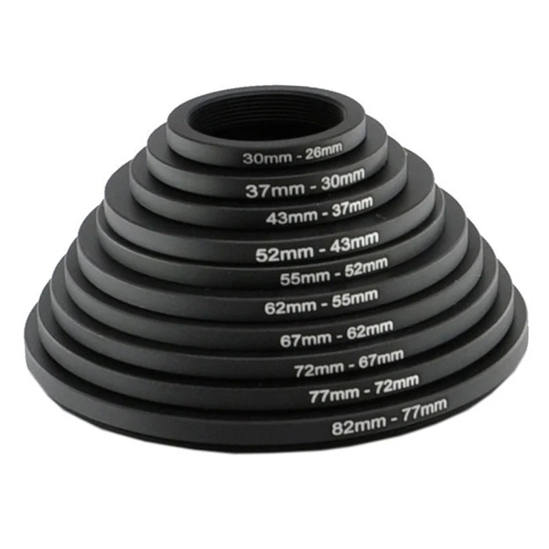 1pcs 82-77 77-72 72-67 67-62 62-58 58-55 55-52 52-49 49-37 58-52mm Metal Step down Rings Lens Adapter Filter Set