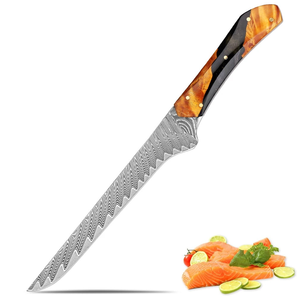 Professionelles Damast-Ausbeinmesser, Filetmesser, japanischer Damaststahl, Küchenmesser für Fisch, Geflügel, Huhn, Fleisch, Schneiden