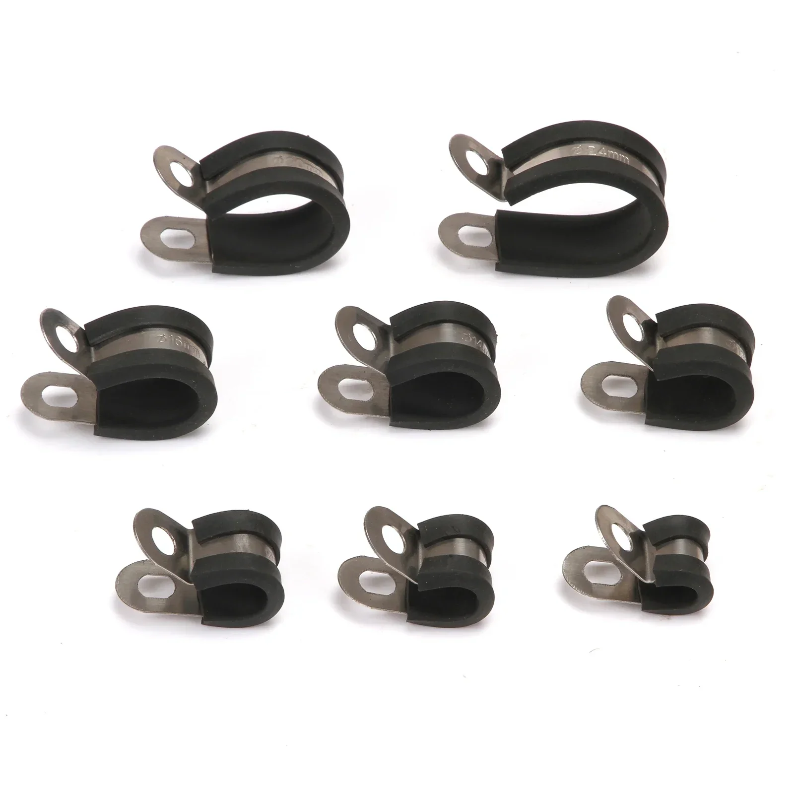 10pc Rubber Lined P Clips Cable Mounting Hose Pipe Clamp Fixing Pipes Stainless Steel Hardware Fasteners 6/8/10/12/14/16/20/24mm