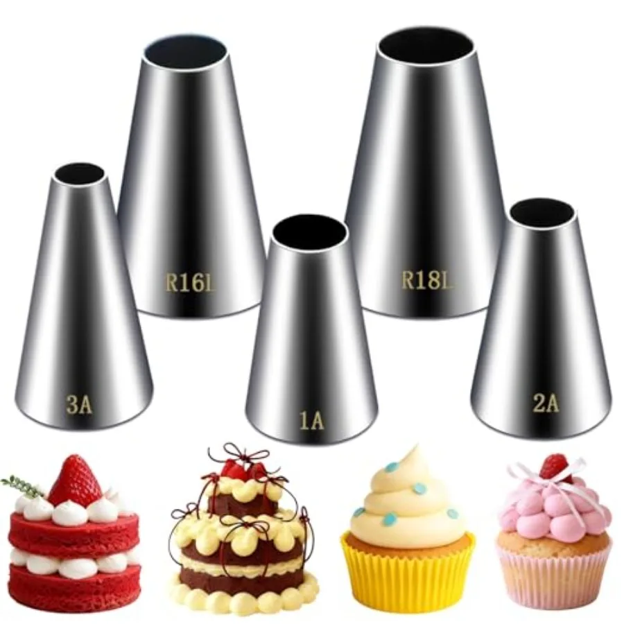 5 Pieces Large Round Ping T Set, Stains Steel al Cake Decorating, Frosting T, Cupcakes Cakes Coes