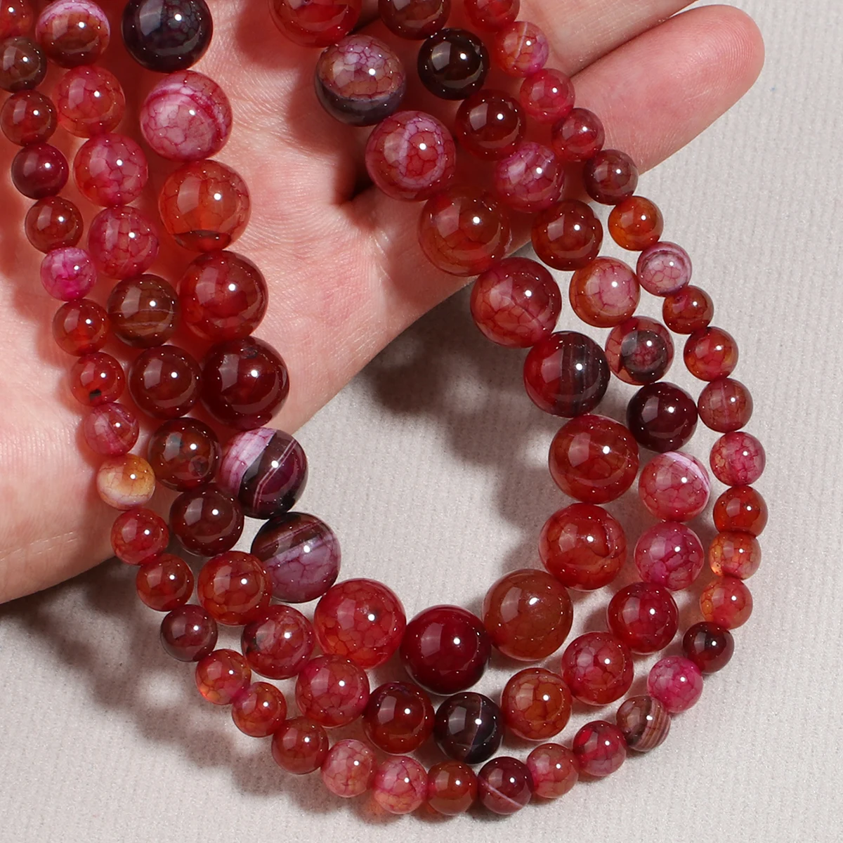 Natural Stone Red Dragon Lace Agate Round Loose Beads For Jewelry Bracelet Earrings Pendant Making DIY Accessories