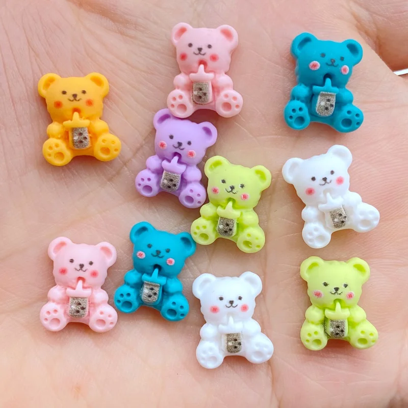 

20Pcs/Pack Mini cartoon holding beverage bottle Little Bear Resin Jewelry Are Used To Decorate Nail Art Accessories