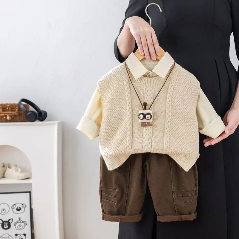 

New Spring Autumn Baby Clothes Suit Boys Outfit Sets Koean Baby Boys Shirt + Pants+Vest 3PCS Sets Children's Set Kids Outfits