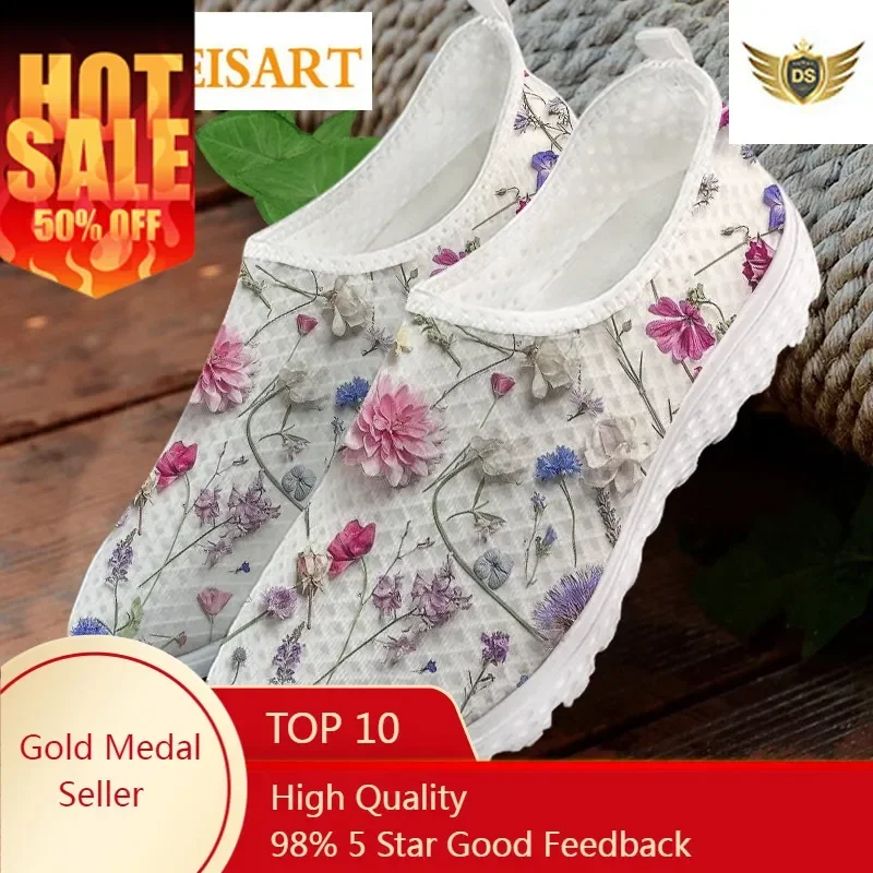 Real Dry Flower Print Women Slip On Sneakers Casual Summer Outside Ladies Flats Shoes Brand Design Female Footwear