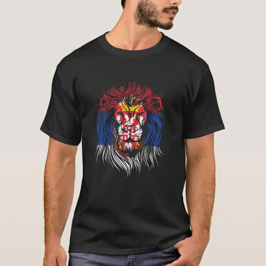 

Srbija Lion Head Flag Serbian T-Shirt 100% Cotton O-Neck Short Sleeve Summer Casual Mens T-shirt Streetwear