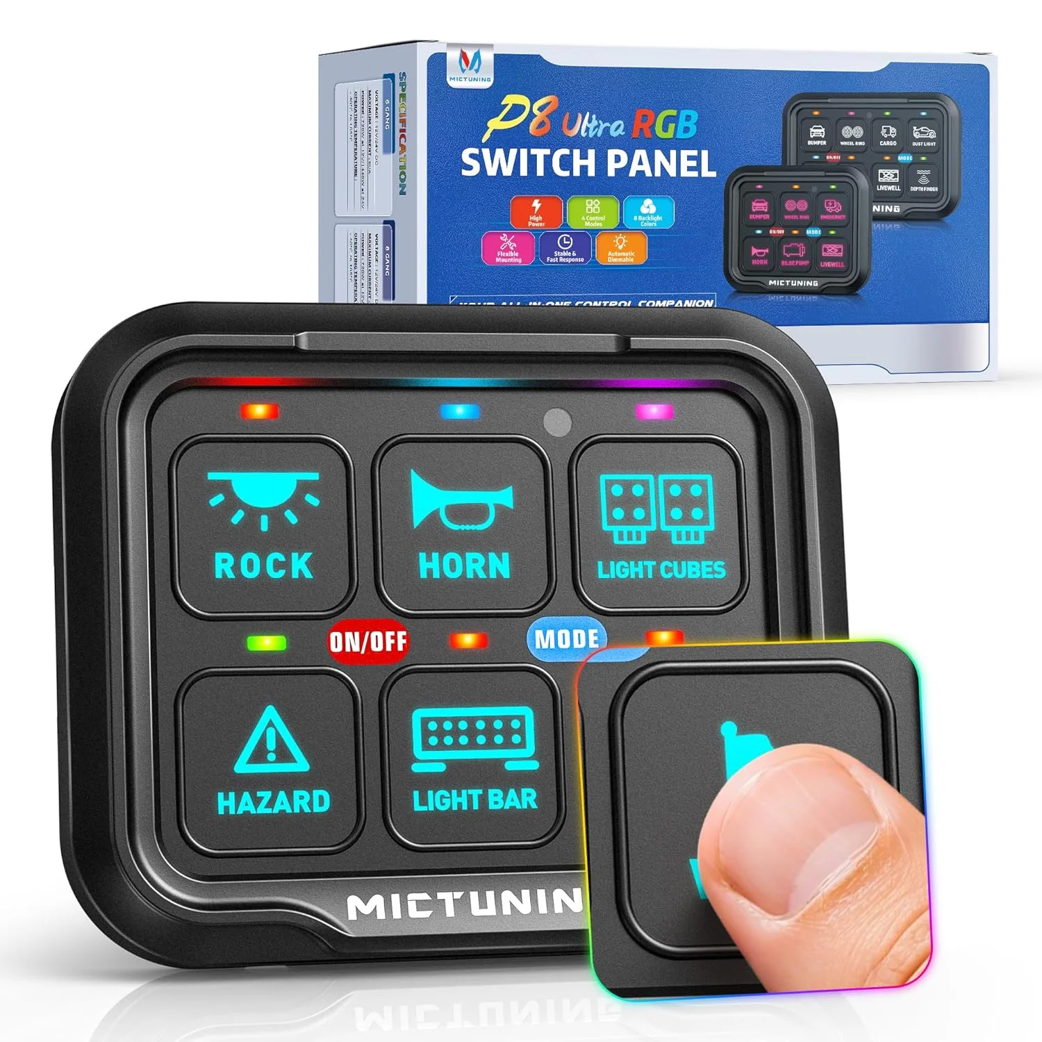 

P8-Ultra 6 Gang Switch Panel-Waterproof Universal Circuit Control Relay System Box 4 Control Modes with Color Indicators for Car