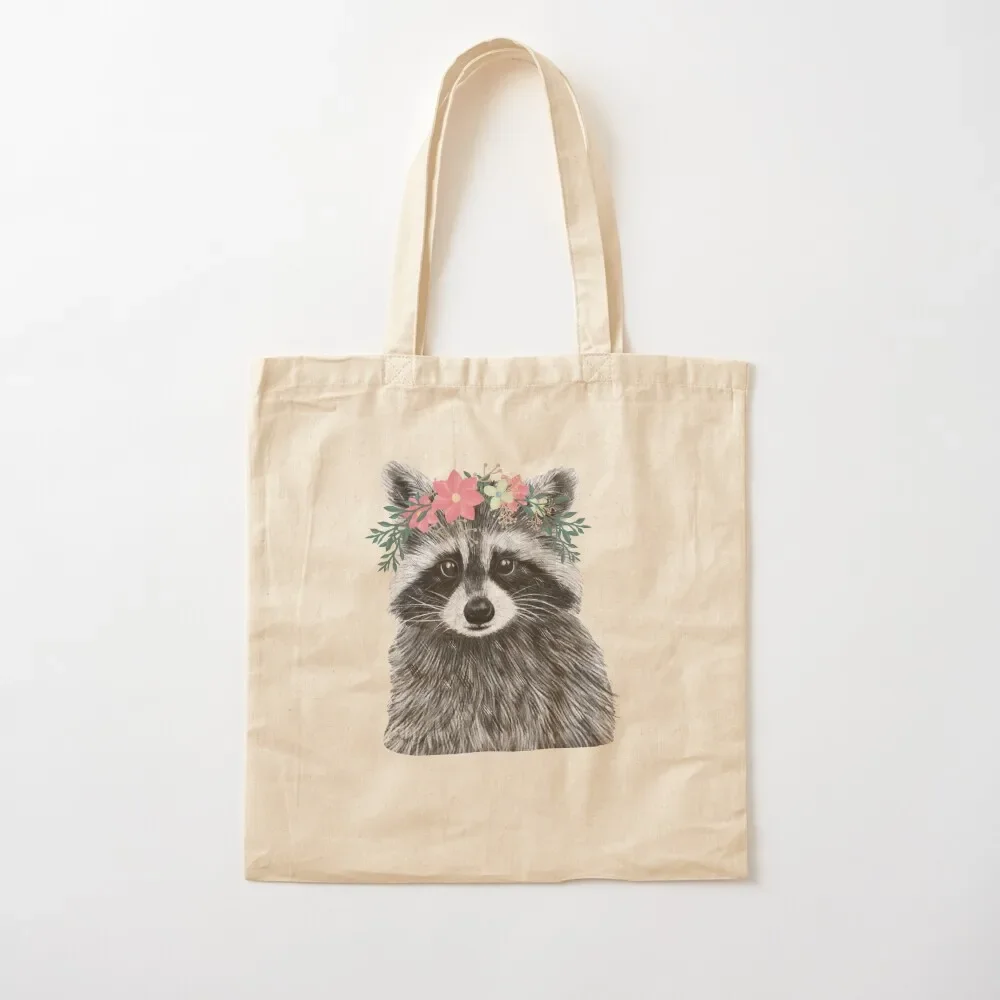 

Raccoon Floral Crown Flowers Funny Cute Animal Raccoon Gift Tote Bag Women's bags canvas shopping bag Tote Bag