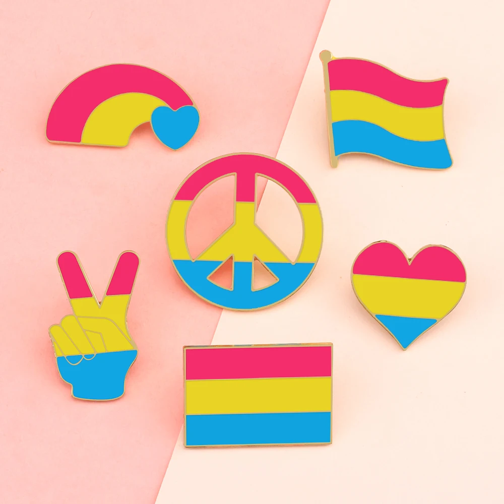 Pansexuality Pan sexual Rainbow Flag Heart Peace And Love Unisex Custom Badges Brooches Enamel Lapel Pins Jewelry Accessory Gift