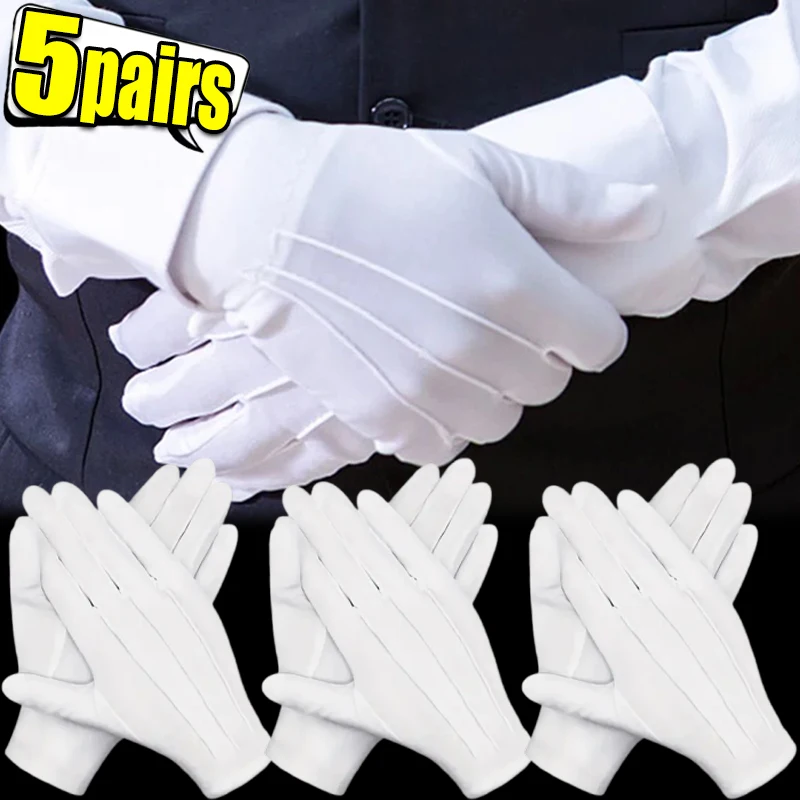 

1/5 пар, новинка 2025 года, белые хлопковые деловые мужские перчатки, фрак, перчатки Honor Guard, перчатки для осмотра парада, дышащие перчатки