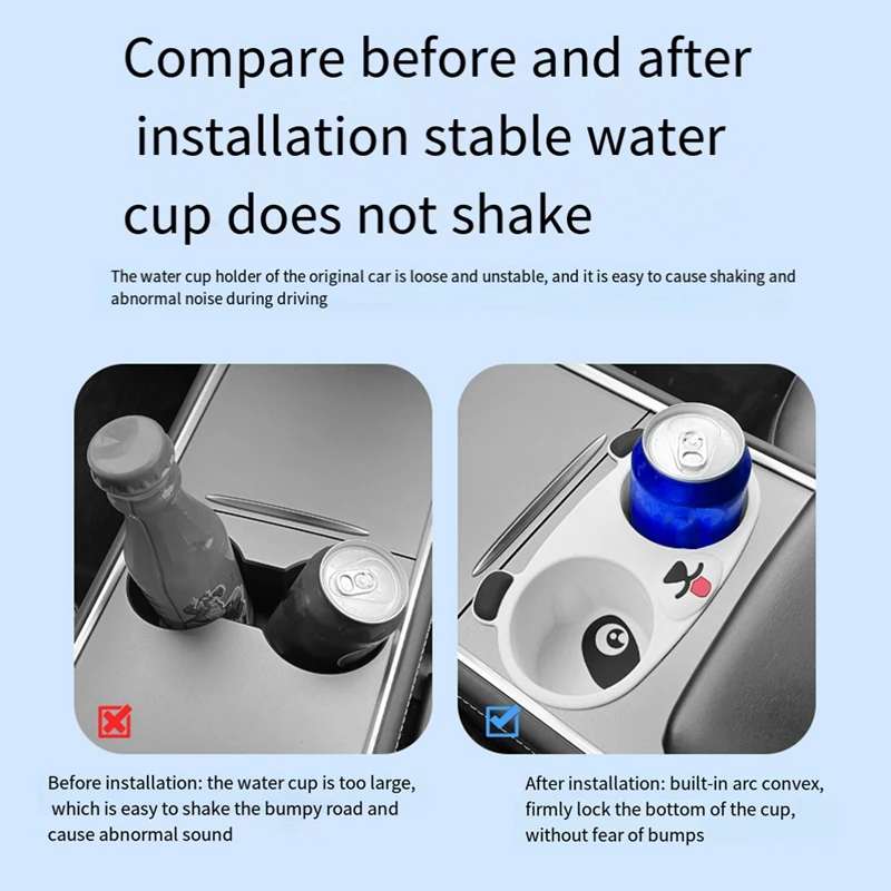 Z0C-hFor Tesla Model 3 Cup Holder Central Control Drinks Holder for Model Y 2023 Panda Pattern Water Cup