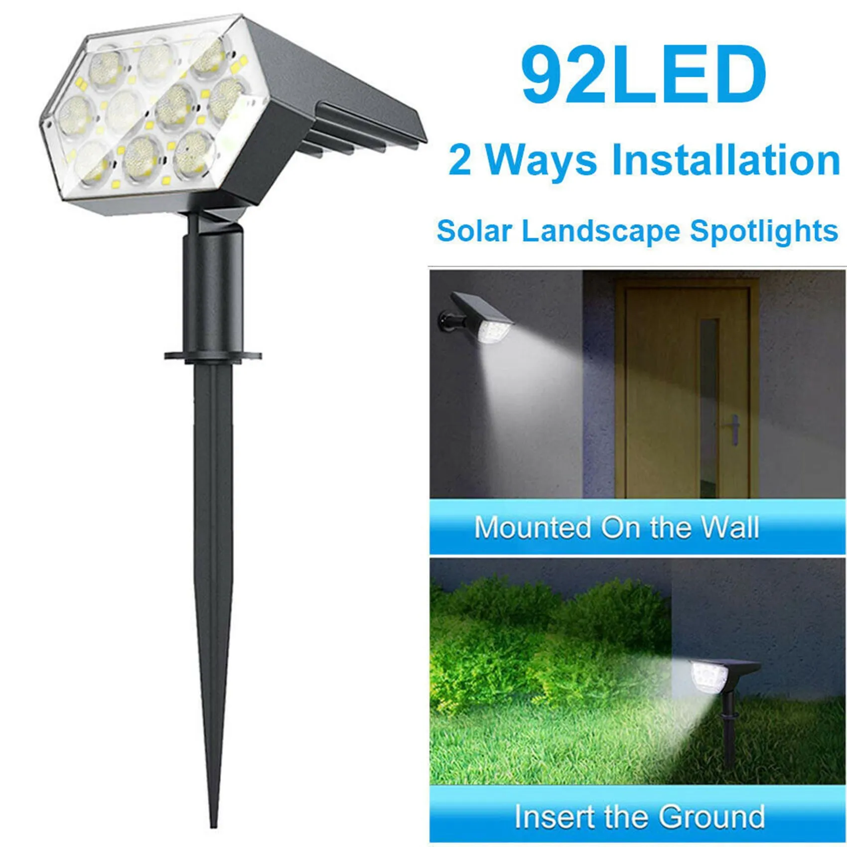 Solar Spot Lights 92 LED Outdoor Garden Landscape Pathway Wall Lights Waterproof for Patio Pathway Lighting Warm Light