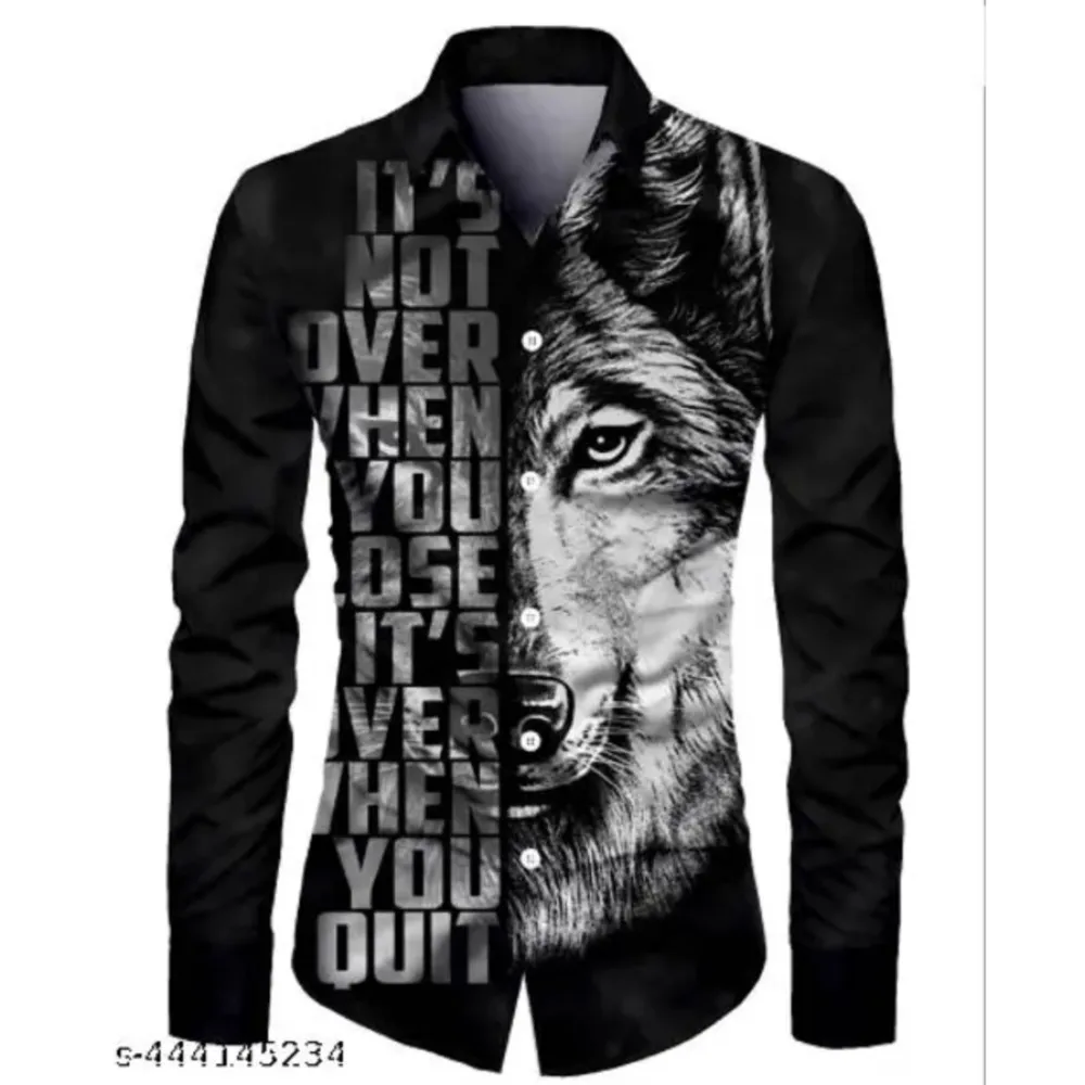 남성용 동물 늑대 악마적인 패턴 셔츠 3D 캐주얼 프린팅 긴팔 셔츠 남성 캐주얼 패션 힙합 유니섹스 의류