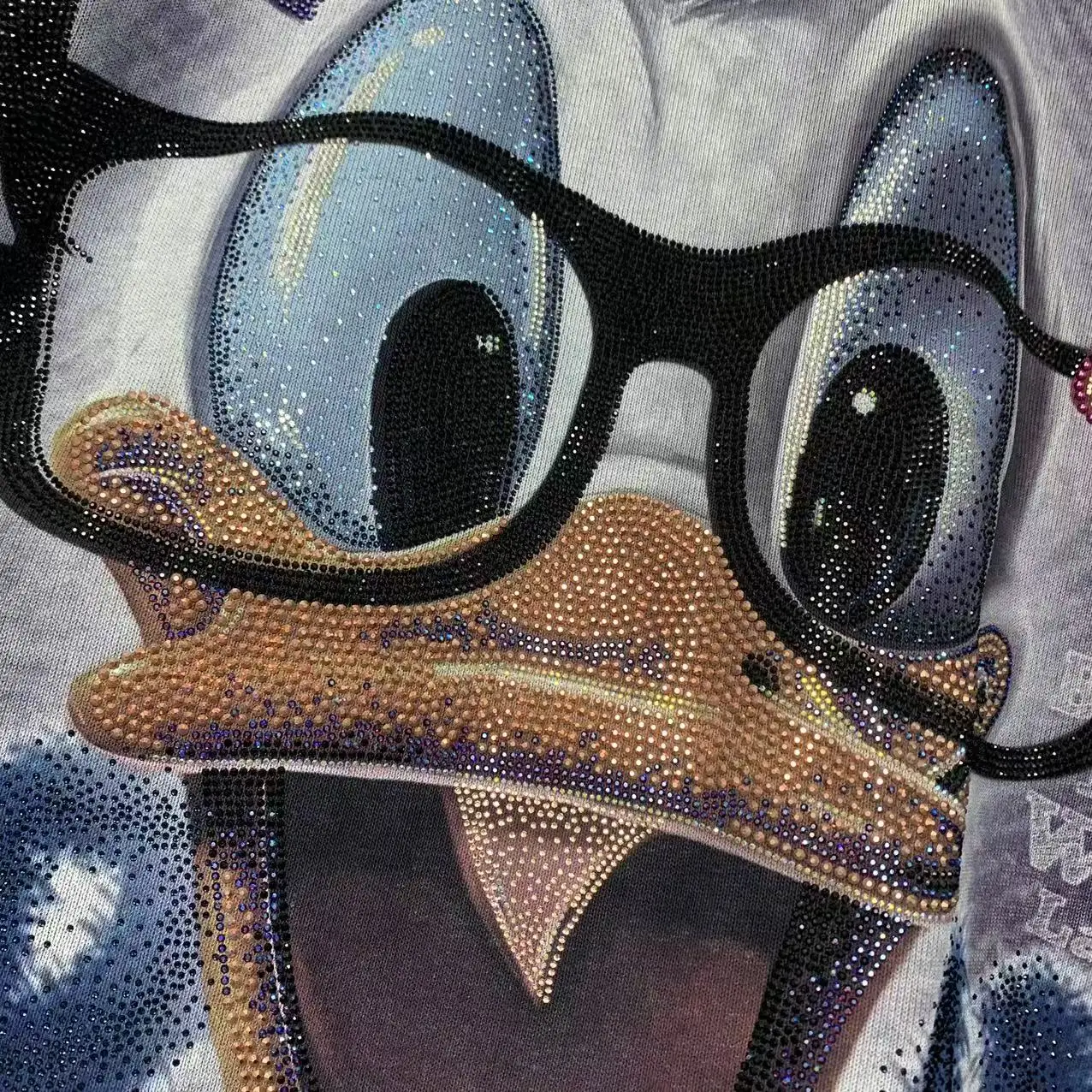 Autumn Heavy-duty Rhinestone Glasses Duck Cartoon Print Mid-length Round Neck Fashion Loose Sweatshirt Oversized Sports Shirt
