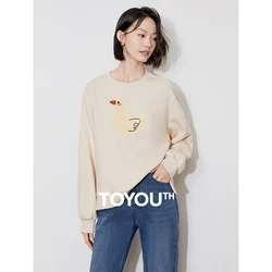 TOYOUTH-Sudadera con capucha para mujer, suéter versátil con estampado de pato y hombros descubiertos, cuello redondo, otoño e invierno, 2024