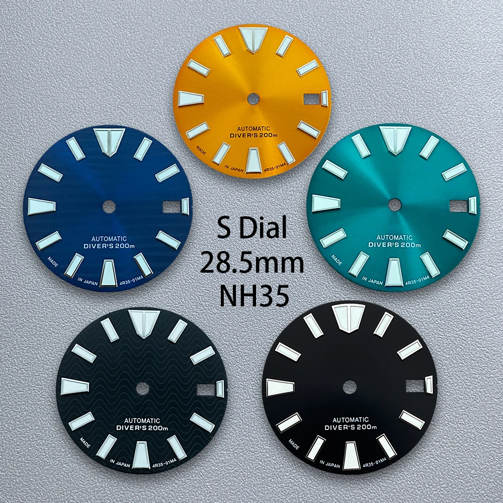 

28.5mm S Logo Diving Dial Suitable For NH35/NH36/4R/7S Movement C3 Strong Green Luminous Watch Accessories Fit 3/3.8/4 O'clock
