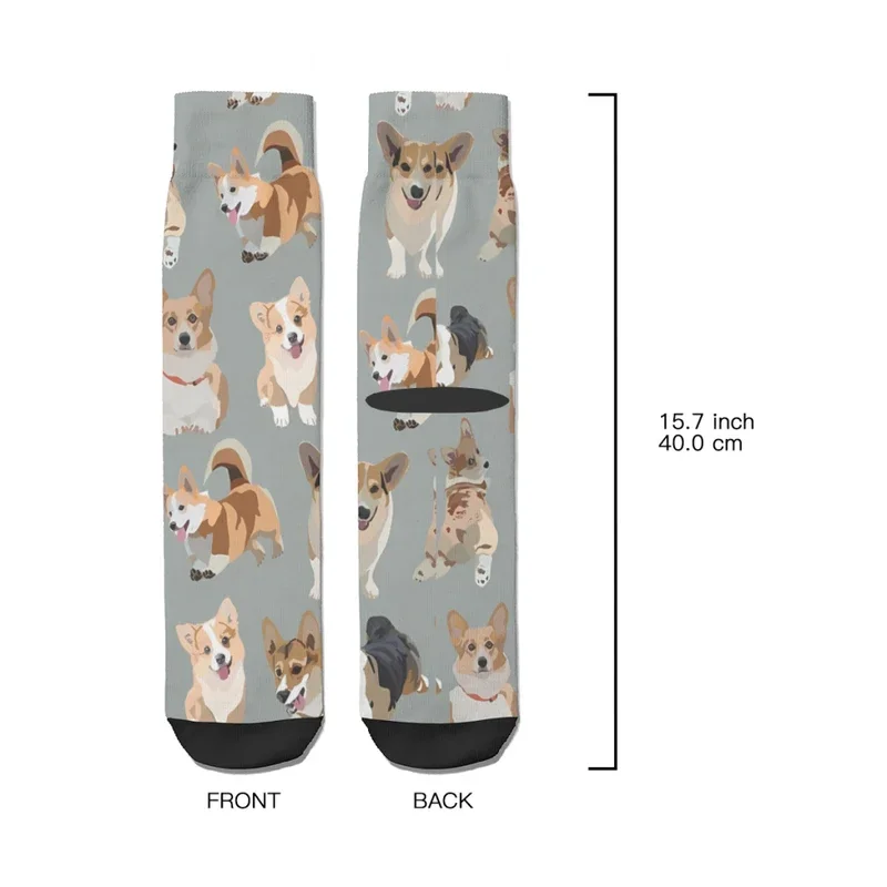 Chaussettes rétro Happy Corgis pour hommes, chaussettes d'équipage sans couture, motif imprimé animal, chien Corgi, Harajuku, cadeau Y2K