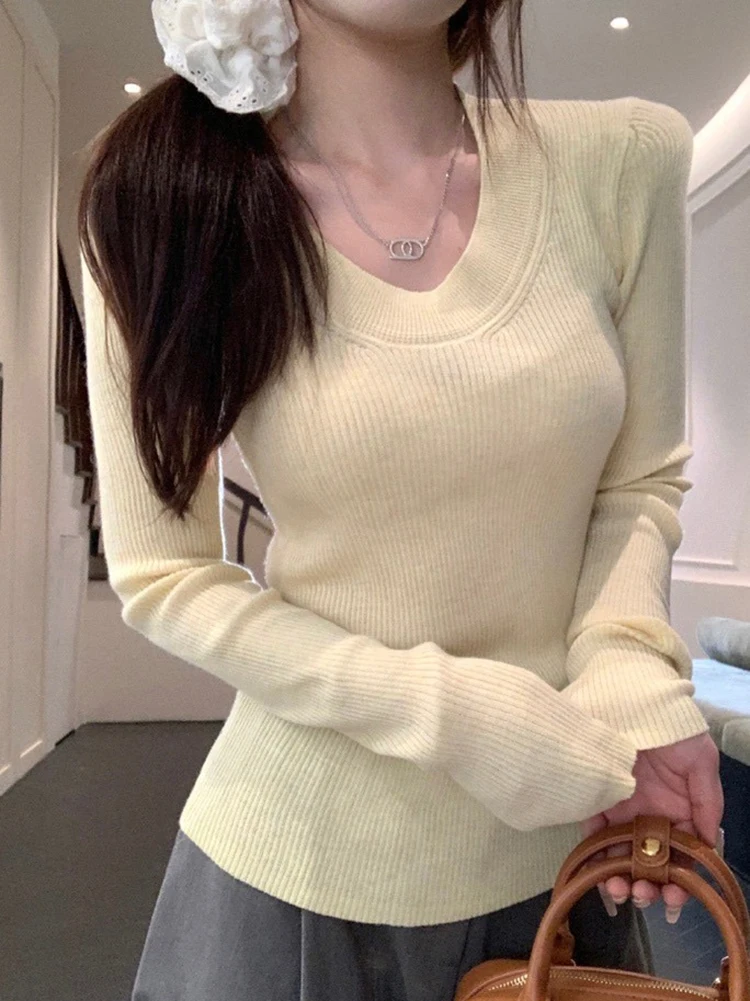 Autumn Thin Sweater Women O Neck Knitted Pullovers Long Sleeve Knitwear Tops Korean Fashion Clothes Solid Basic Slim Sweaters