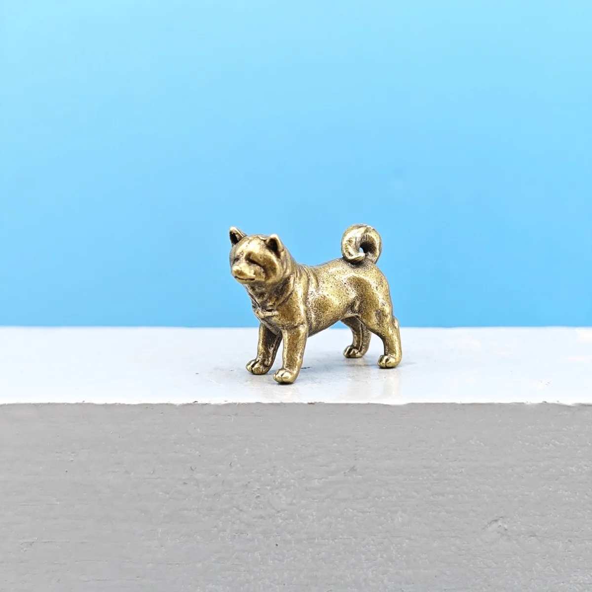 Brass Shiba Inu Dog Miniature Figurine Realistic Animal Model Diorama Micro Landscape Bonsai Decoration Collectible Craft