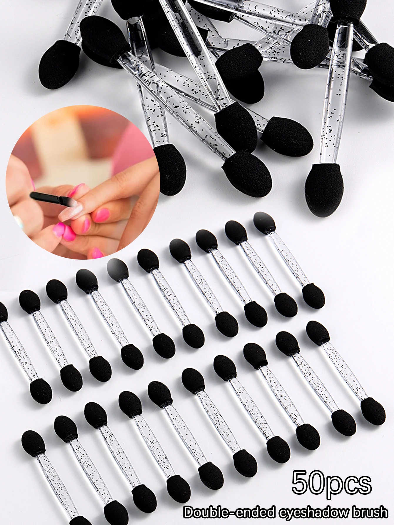 Nagelkunstpinsel, doppelseitig, chromfarben, rosa, schwarz, multifunktionaler Nagelpinsel, Nagelpuder-Applikator, Schwammstäbchen, Nagelzubehör