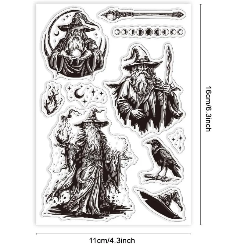 1Sheet Magic Wizard Clear Stamps for Cards Making Witchcraft Clear Stamp Seals Transparent Stamps for DIY Scrapbooking Photo