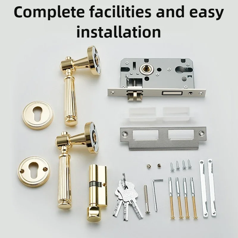 

Excellent Household Universal Door Handle Silent Door Lock Handle Wooden Golden Quick Installation Bedroom Door Lock