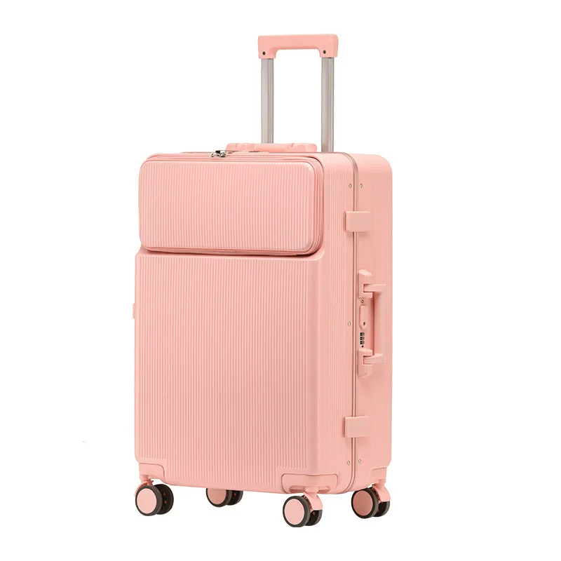 Premium feeling suitcase with cup holder, 24 inch aluminum frame, sturdy and durable trolley case, men's universal wheel travel