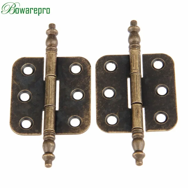 Bowarepro-bisagras de cabeza de corona de bronce antiguo, 6 agujeros, caja de regalo de joyería, bisagra decorativa para muebles de armario, Hardware, 70x35mm, 2 uds.