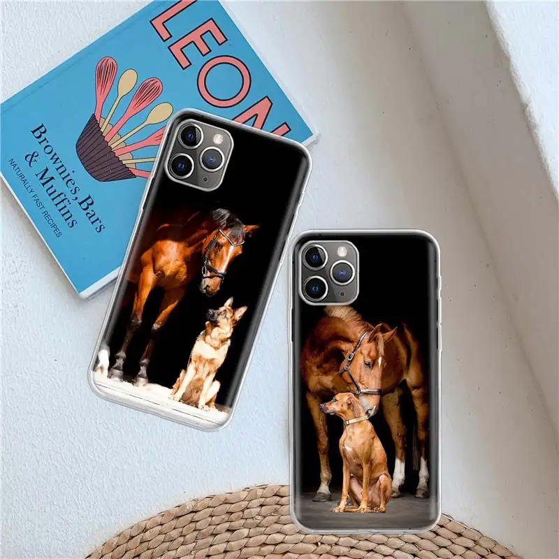 Domineering Cool Horses And Dogs Clear Case For iPhone 11 13 14 Pro 15 Pro Max 12 Mini 16 XR X XS Max 7 8 Plus Clear TPU Ph