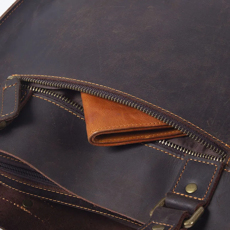 S.WORKER Vintage Echtleder Herren-Handtasche Rindsleder Aktentasche Schultertasche Handgefertigte Tragetasche 2020 NEU Crazy-Horse-Leder – Detail 21