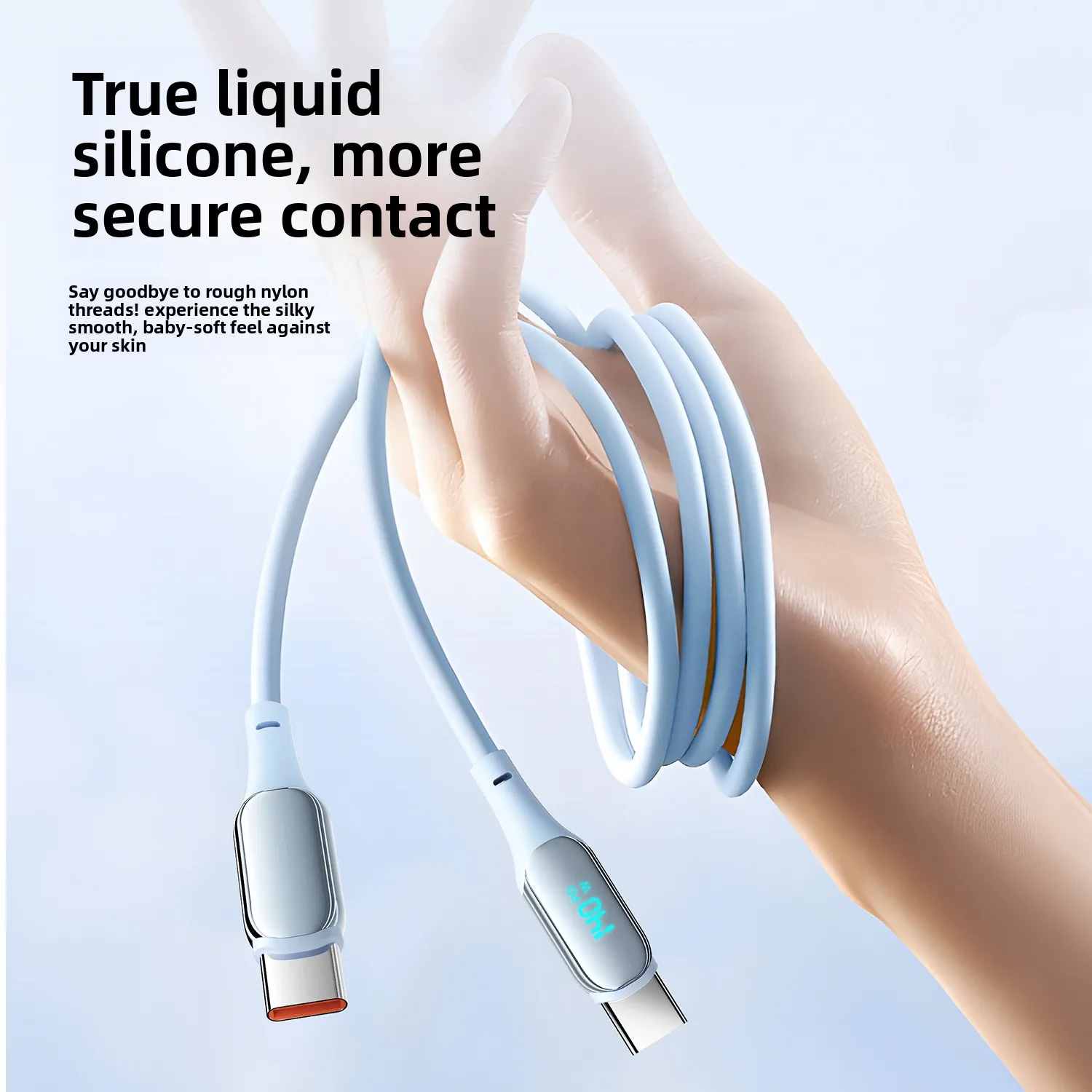 Kabel do transmisji danych PD140W MAX 5A z silikonu z wyświetlaczem LED, kabel szybkiego ładowania Type-C do Type-C do telefonów Huawei, Samsung, iPhone — zdjęcie produktu 2