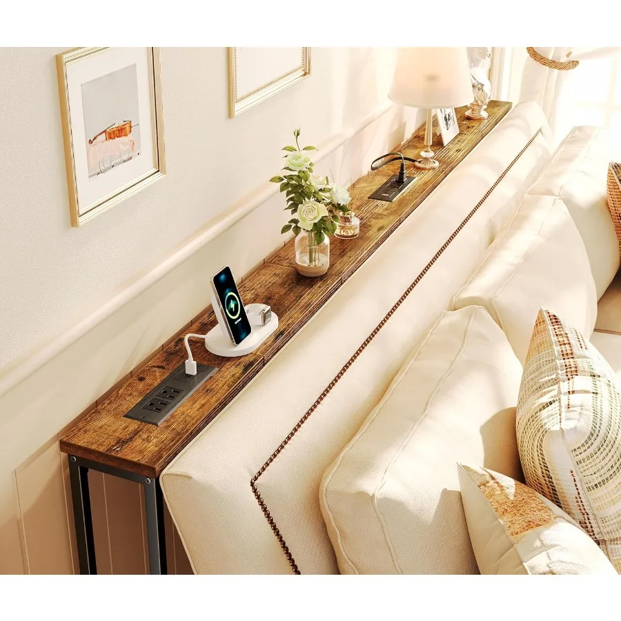 78.8 inch Narrow Console Table with Outlet Sofa Table Set of 2 Behind Couch Table Long Entryway Tables with Charging Station fo