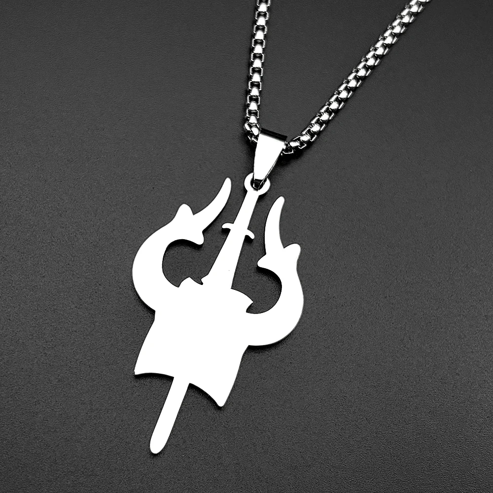 Stainless Steel Hinduism Yoga Shiva Trishula Om Symbol Pendant Necklace Women Men Silver Color Buddhism Hindu Chain Jewelry