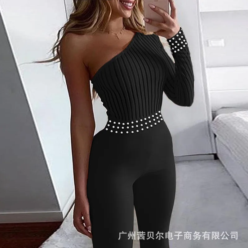 Jumpsuit Women Elegance New Bubble One Shoulder Diagonal Collar Jumpsuit for Women