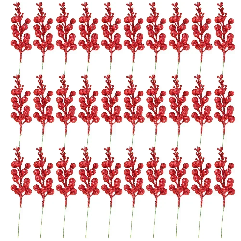 

Set of 30 Christmas Berry Stems Perfect for DIY Holiday Decorations and Creative Craft Projects with Glittery Foam Berries