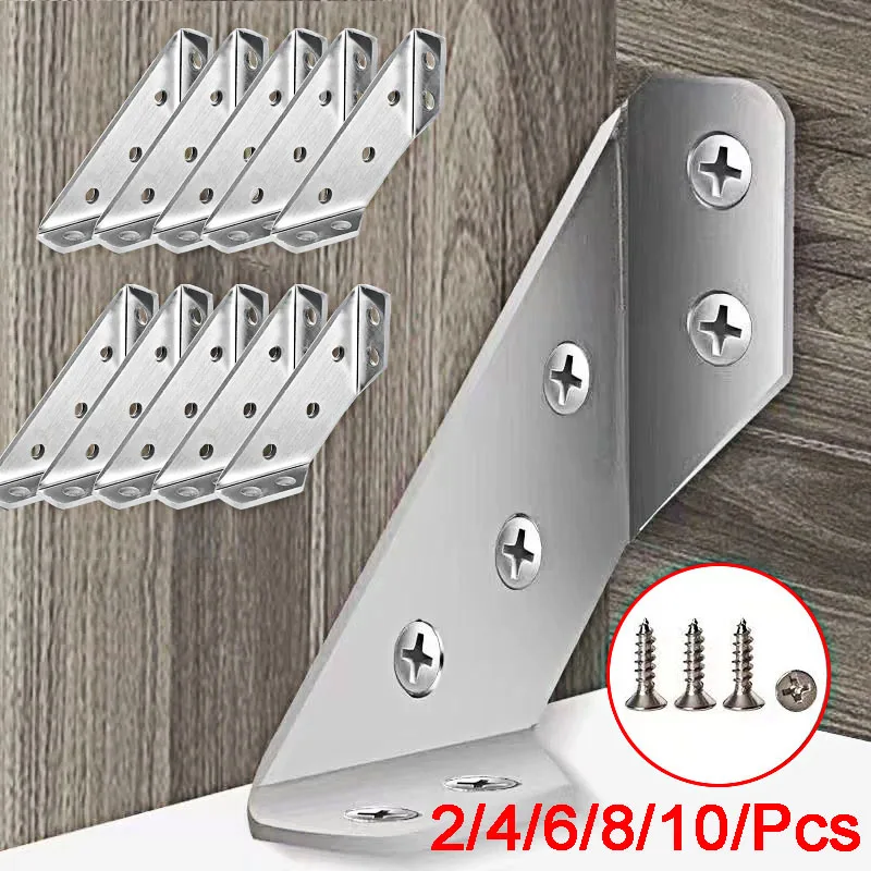 2/4/6/8/10 pcs Universal Furniture Corner Connector Stainless Steel Corner Brace with Screws Heavy Duty Angle Shelf Brackets