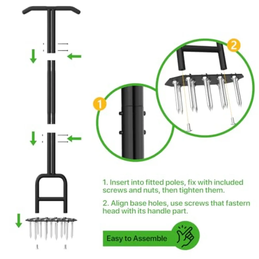 Manual Lawn Aeration Tool with 18 Iron Spikes for Grass and Yard Maintenance 38.8 Inch Heavy Duty Hand Aerator Featuring Double
