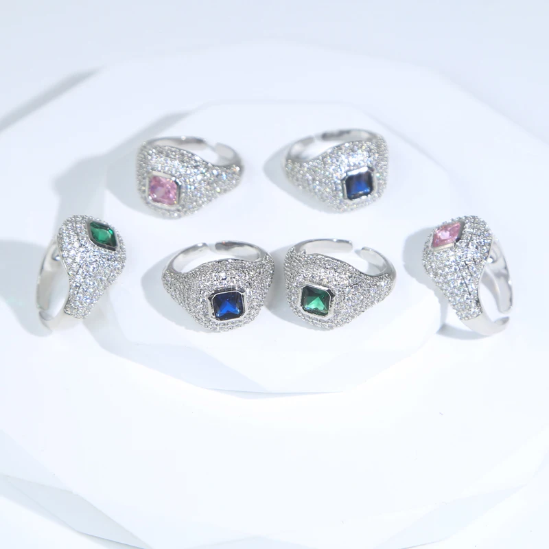 AAA Cubic Zirconia Tail Rings for Women Green Blue Pink Stones Silver Color 2023 Fashion Jewelry for Party Anillos Mujer
