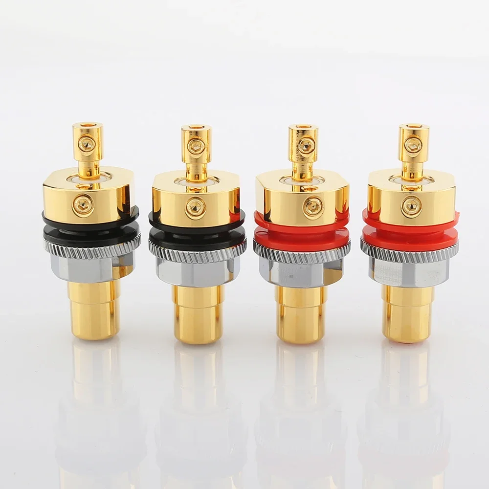 Viborg 4Pcs/Lot Pure Copper 24K Hi-End Gold Plated RCA Socket Screw Locking RCA Female Socket Hifi RC102G