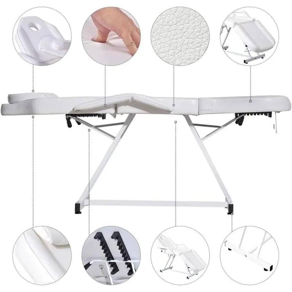 Silla plegable ajustable para tatuaje profesional, cama con bolsillo de almacenamiento y gancho para toalla para esteticista, Spa, masaje para el cuidado Facial