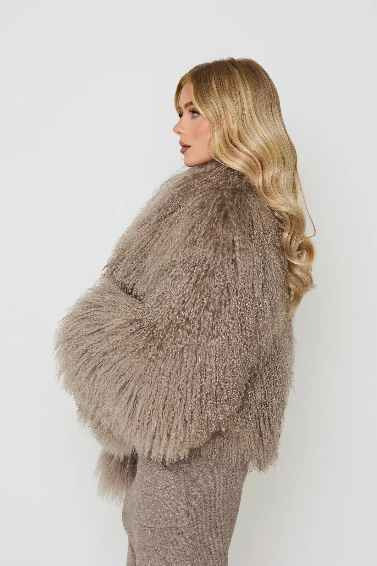 Dark Brown Real Mongolian Sheep Fur Coat – Women's Winter Jacket