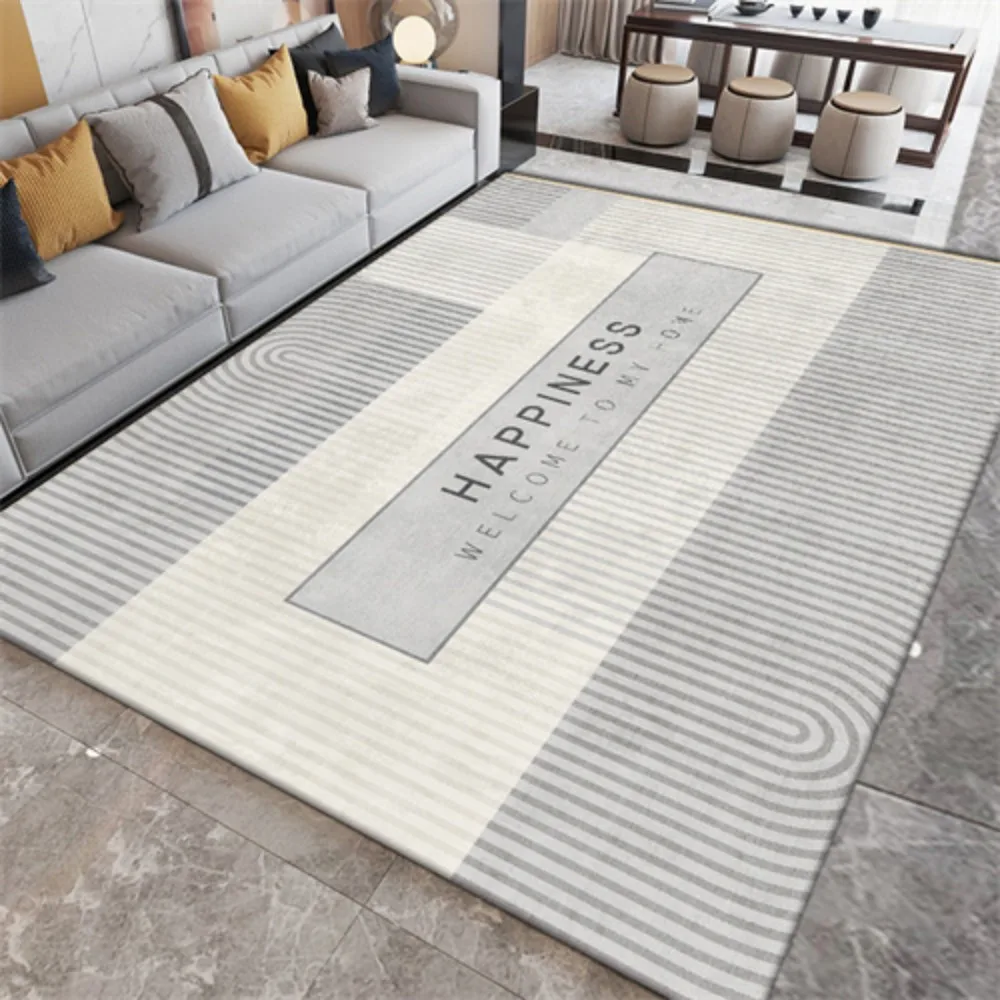 

VIKAMA Modern Warm Welcome Words Living Room Carpet Beige Light Gray Non Slip Wear Bedroom Home Decor Floor Mats