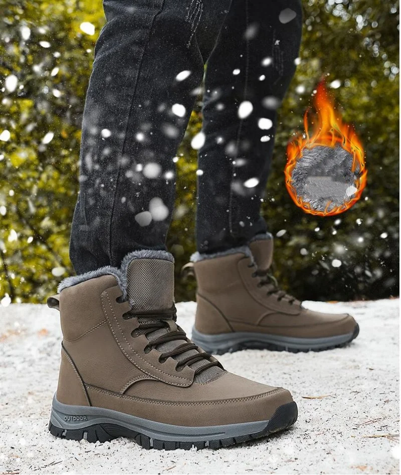

2025Men Winter Snow Boots For Waterproof Leather Sneakers Super Warm Men's Boots Outdoor Male Hiking Boots Work Shoes Size 39-47