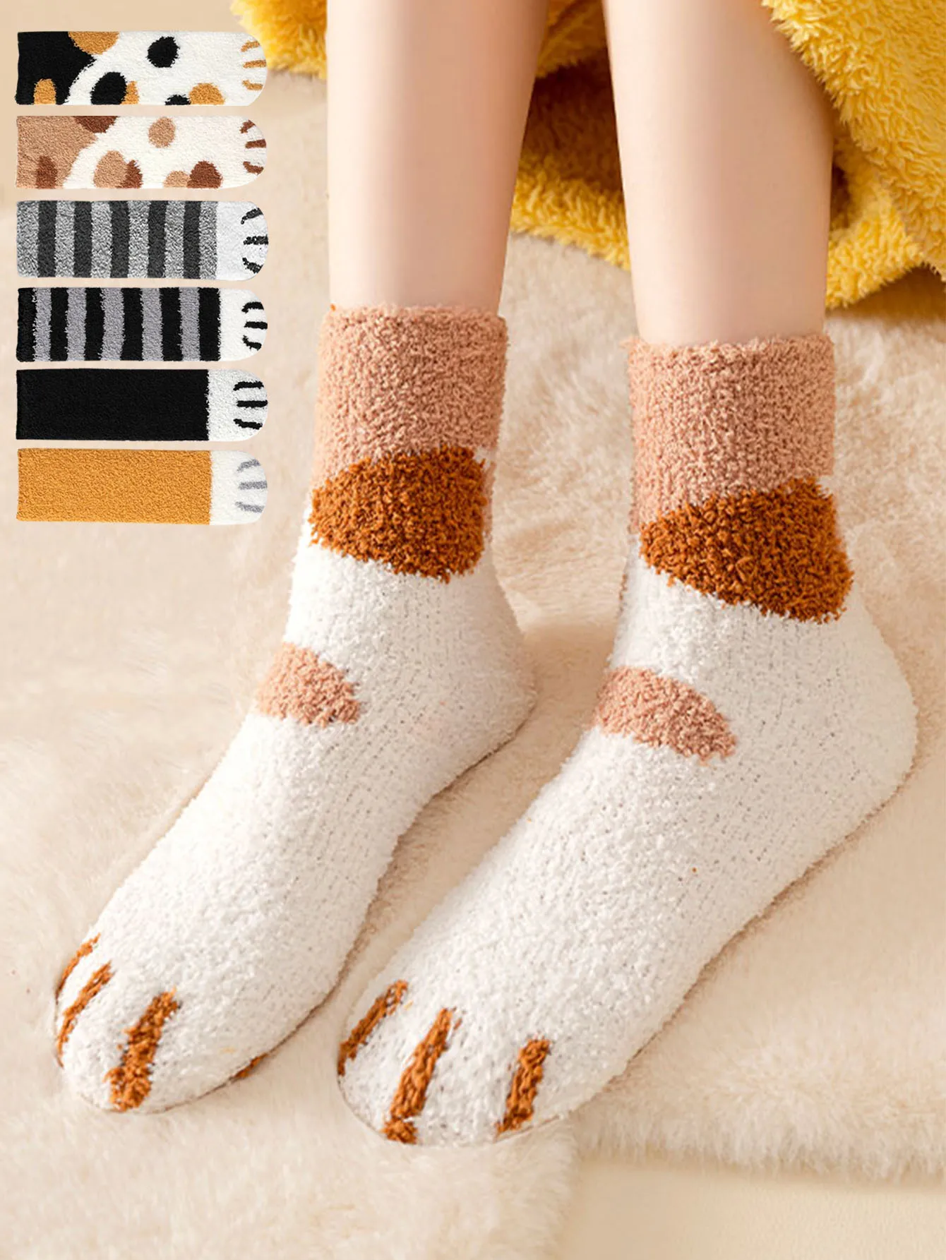 

Женские зимние забавные милые теплые пушистые носки, мягкие носки с рисунком кошачьей лапы, женские толстые носки из кораллового флиса, домашние носки для сна