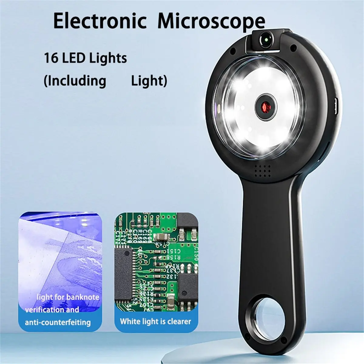 【~ New N07R】HD Magnifying Glass with Light /UV Light Mode Electronic Digital Microscope Magnifier with 2.4 Inch 50-500x Zoom