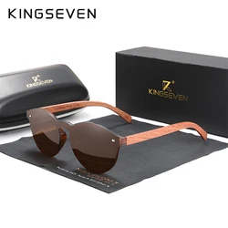 KINGSEVEN Woooden Sunglasses Men Polarized UV400 Mirror Lens Fashion Glasses Women Round Rimless Eyewear High Quality Eyewear