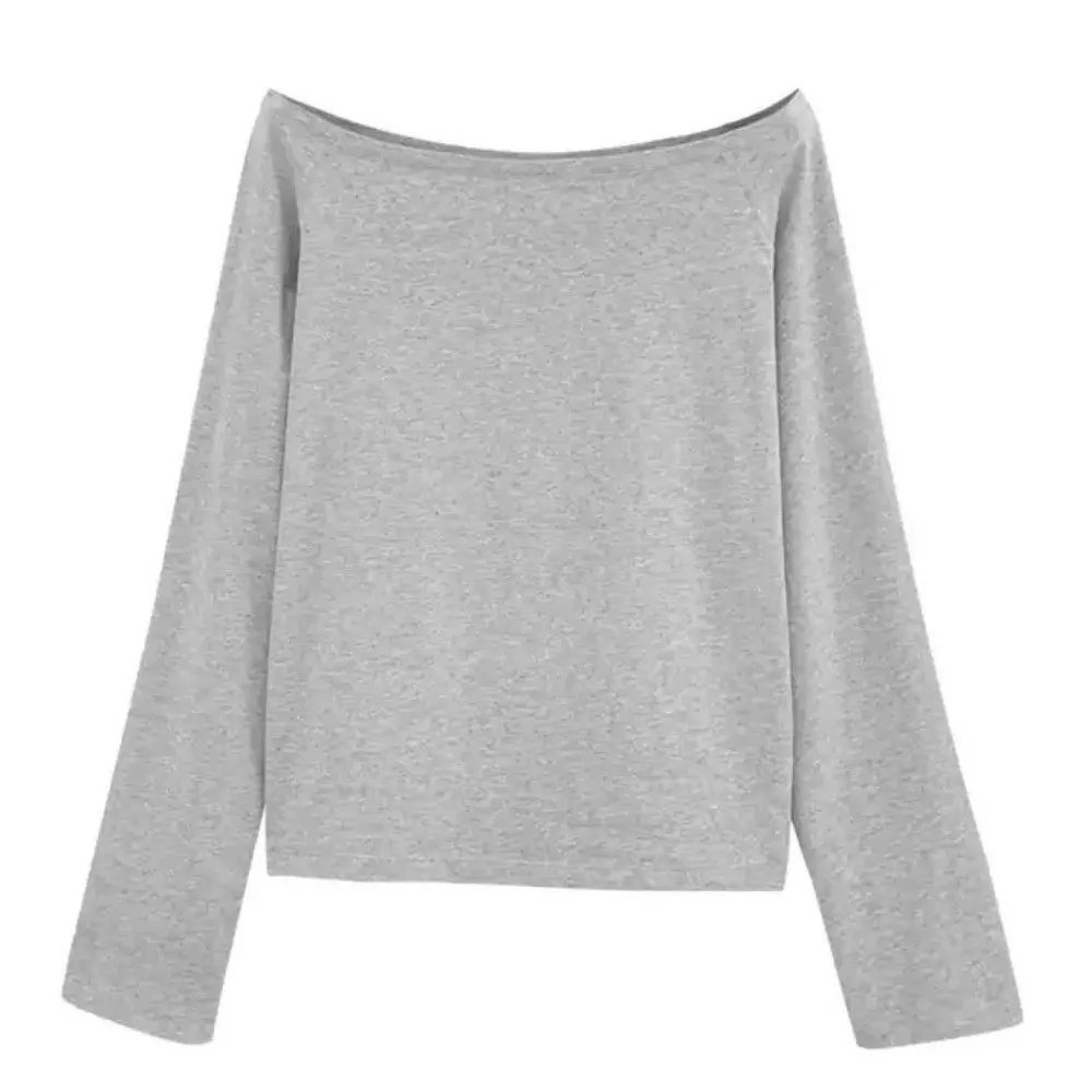 Lässiges Herbst-Winter-Oberteil mit einer Schulter, langen Ärmeln, einfarbig, schulterfreies T-Shirt, Oversize-Basis-T-Shirt für Jugendliche – Detail 6